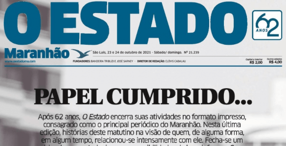 Jornal comandado por Sarney publica última edição impressa
