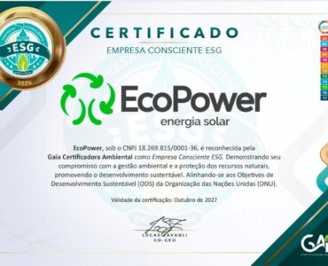 EcoPower é reconhecida com certificado ESG